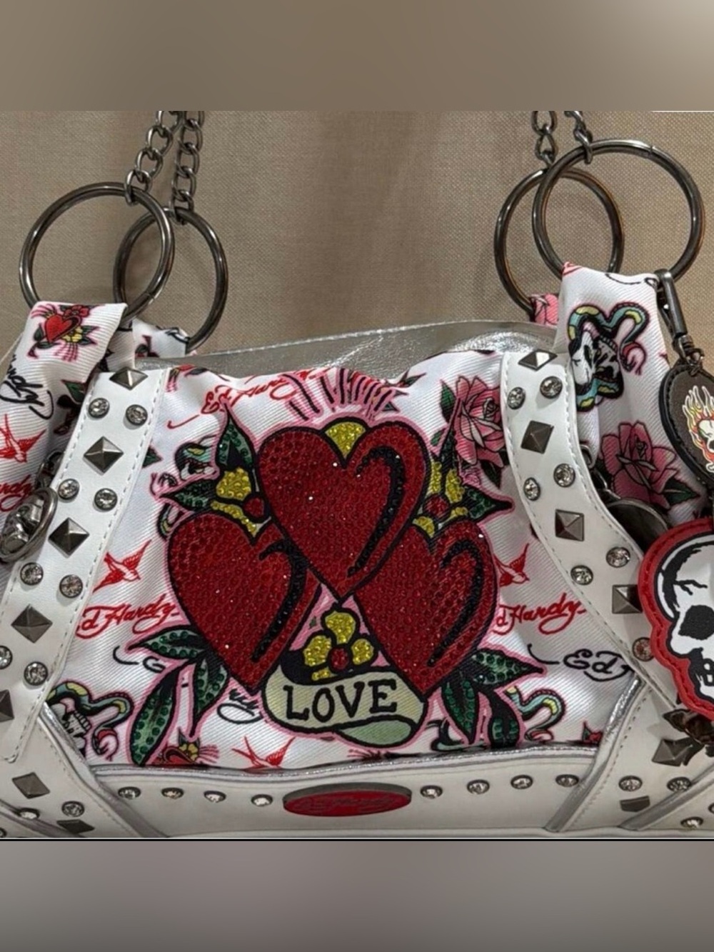 🔥 🥀 ED HARDY By Christian Audigier Tattoo Embellished Bag. RARE- Hard To Find.